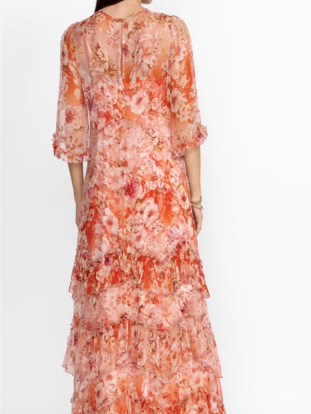 Johnny Was Pink Coral Floral Ruffle Maxi Dress - Picture 9 of 14